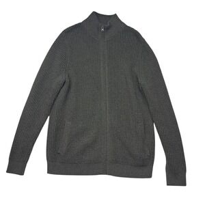 L.L. Bean Organic Cotton Waffle Knit Full Zip Men's Medium Tall Green Gray Thick